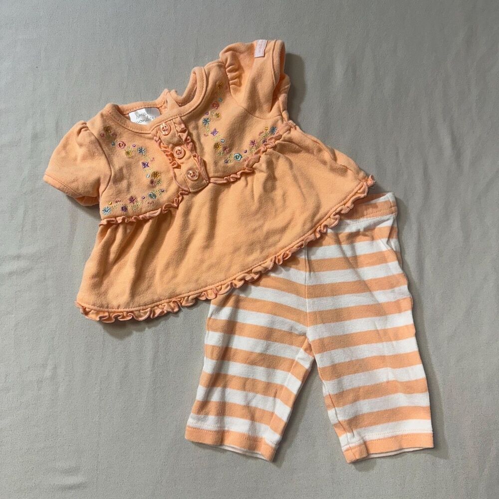 Outfit Set Newborn Baby Girl's 2 Piece Floral Ruffle Peach White Striped Pants